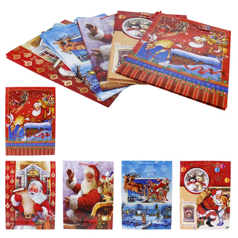 Punga cadou Mos Craciun, 30x41x11 cm, multicolor, maner snur textil - imagine 13